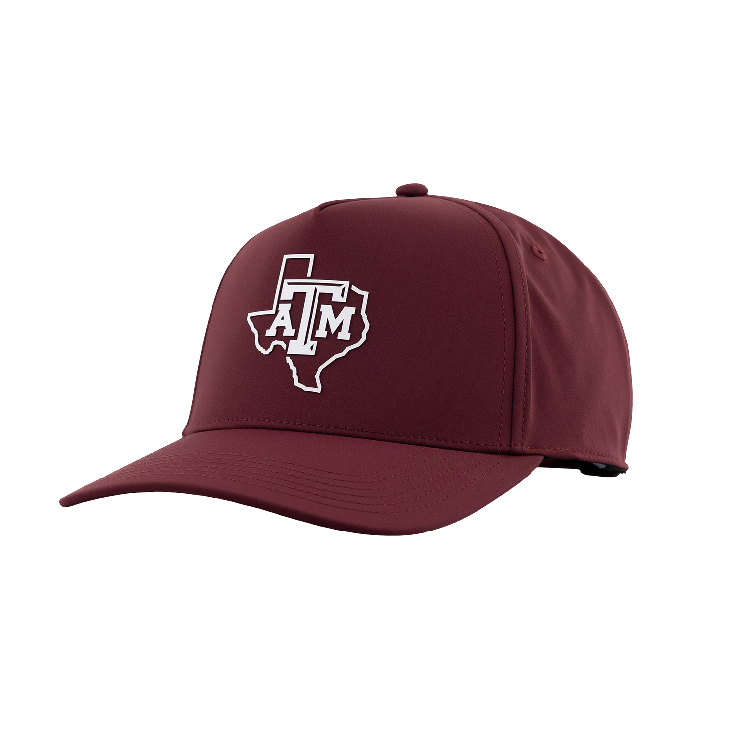 Maroon Texas A&M baseball cap featuring a white Texas-shaped outline with the A&M logo on the front and a curved brim.