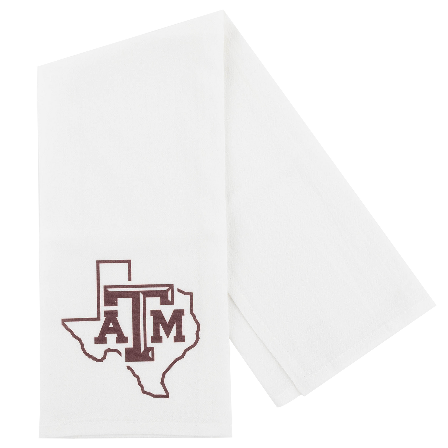 White towel with a maroon logo featuring 'ATM' inside a state outline
