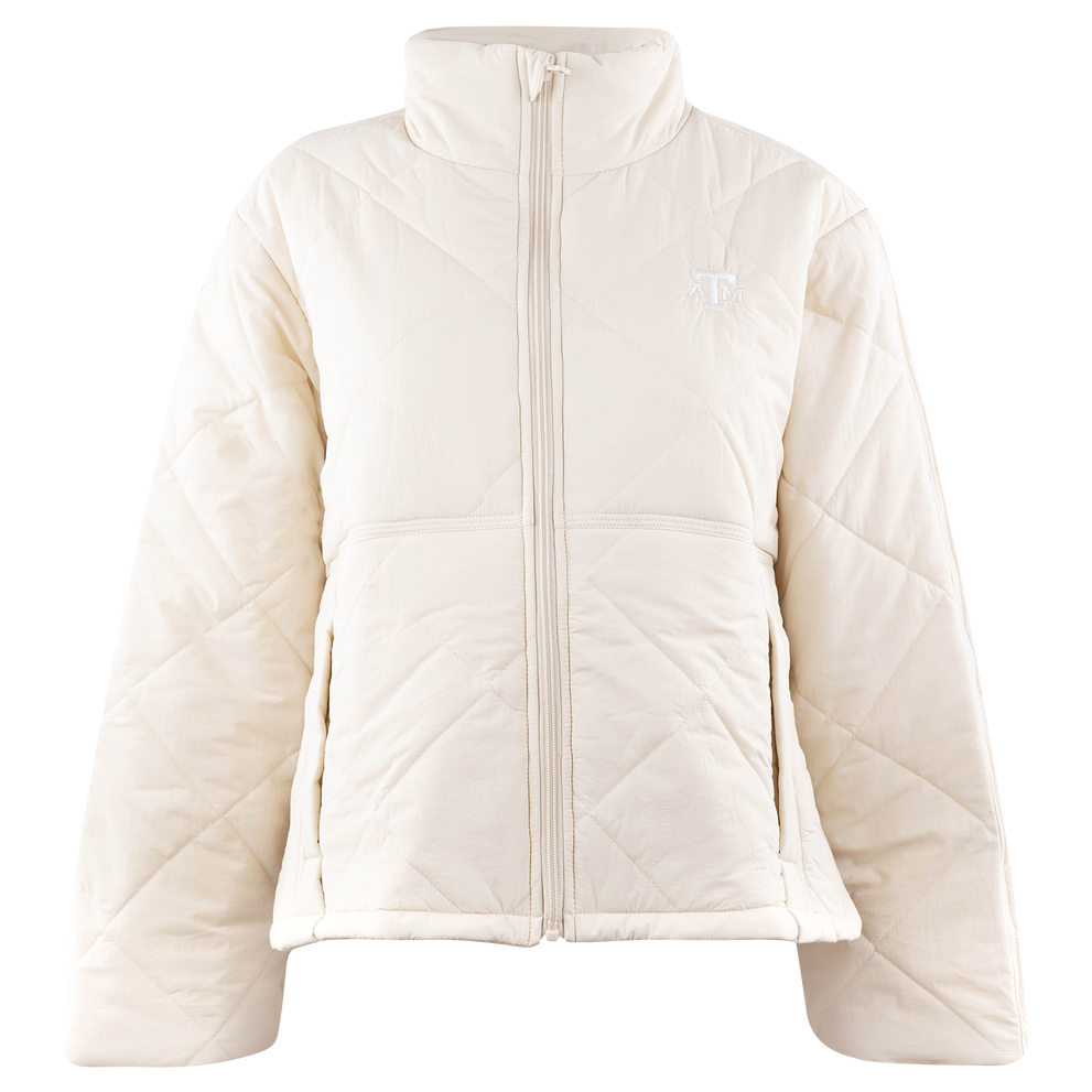 Texas A&M Quilted Puffer Jacket in Ivory - Aggieland Outfitters