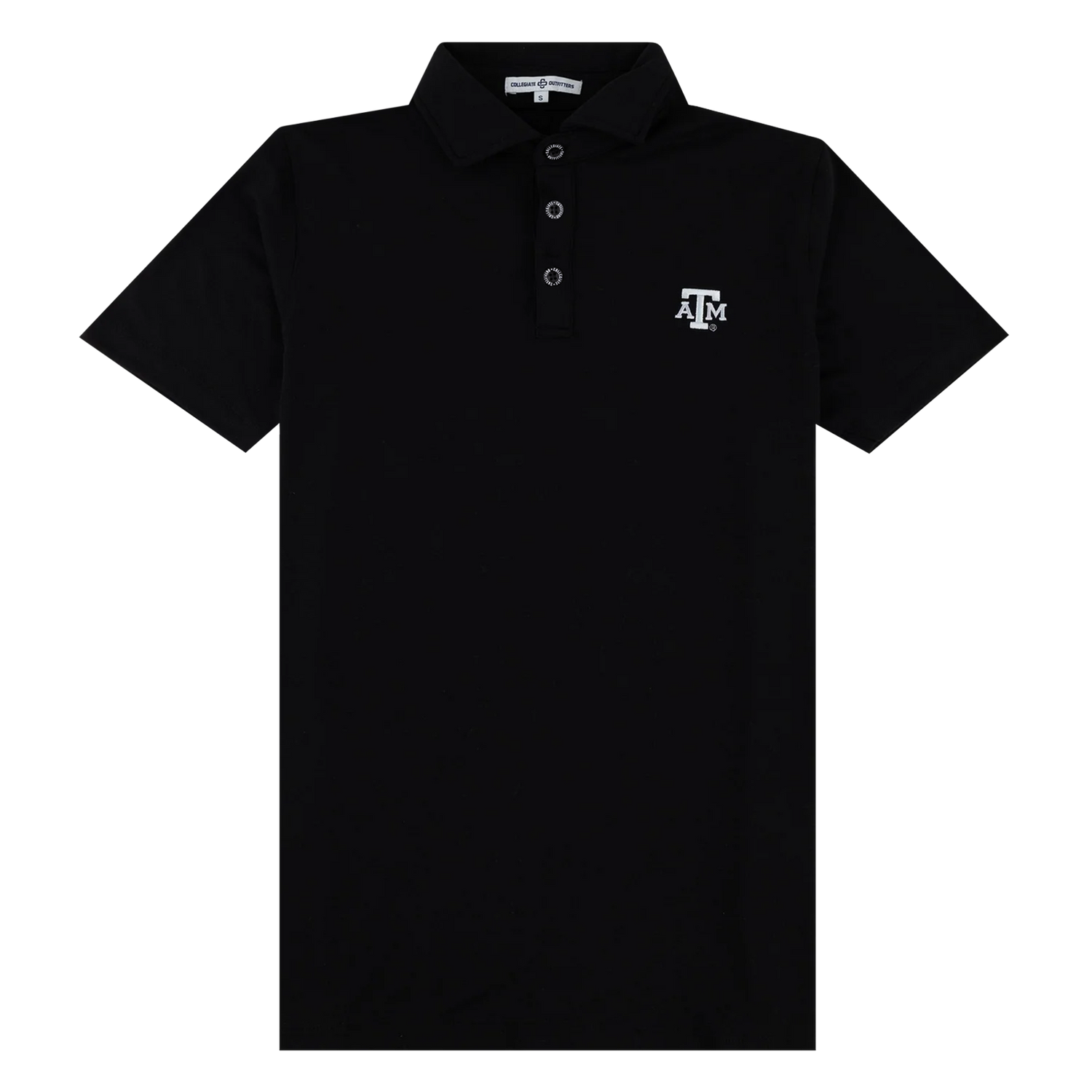 Black polo shirt with a logo on the chest 