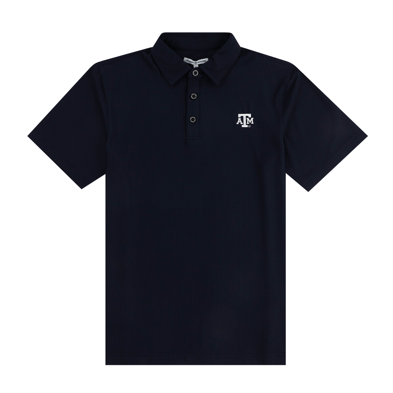 Navy polo shirt with white ATM logo