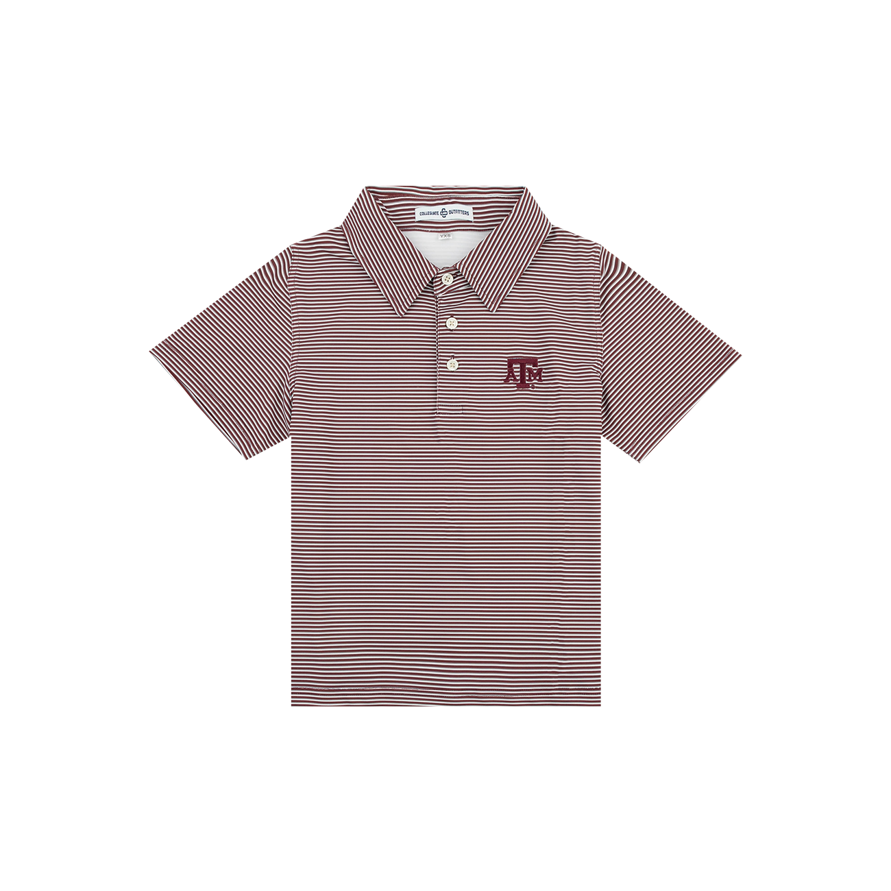 Youth Multi Stripe Polo with Maroon ATM Logo and Maroon, Gray, and White Stripe Pattern