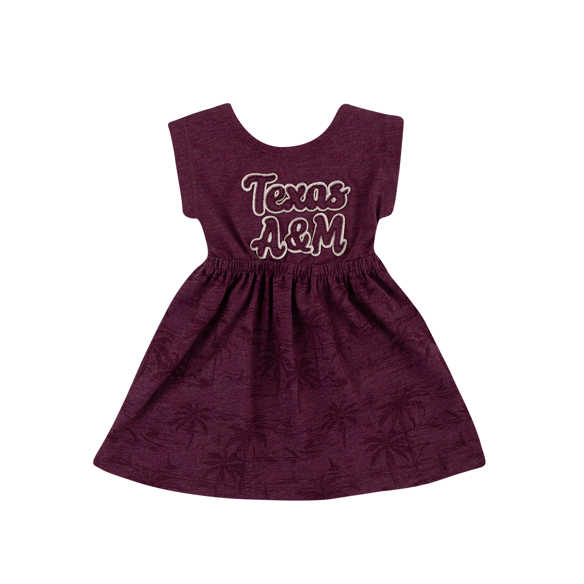 Maroon Infant Dress with With Texas A&M text Outline and Tropical Designs
