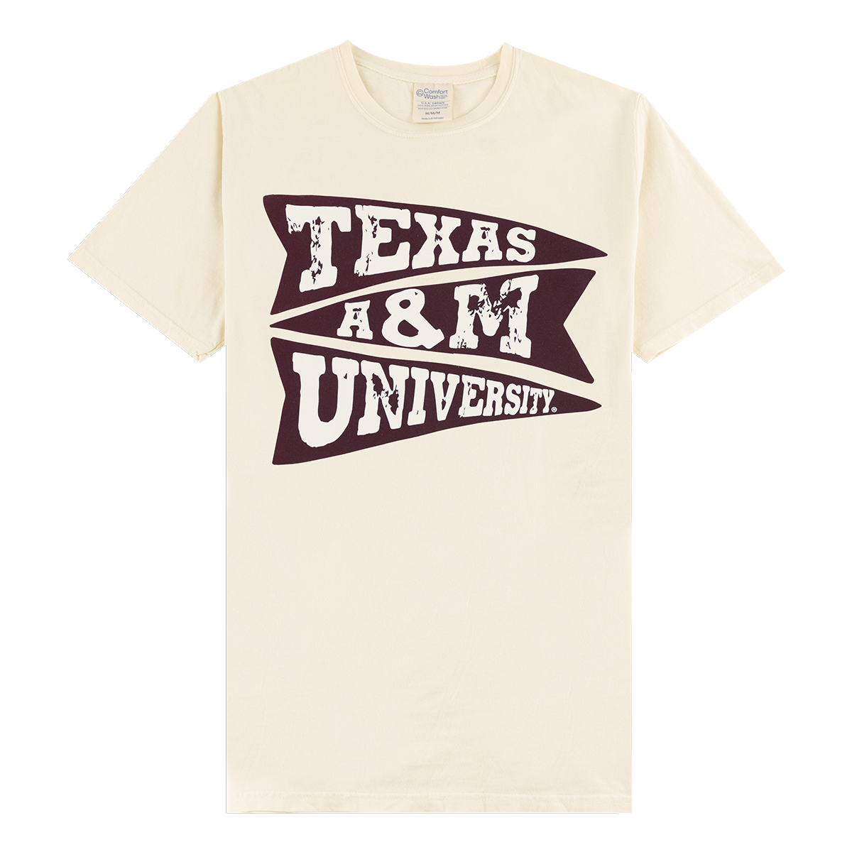 Beige t-shirt with 'Texas A&M University' 