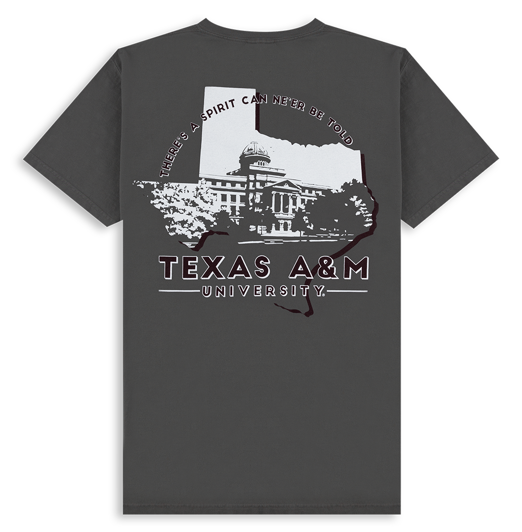 Gray t-shirt with Texas A&M University graphic