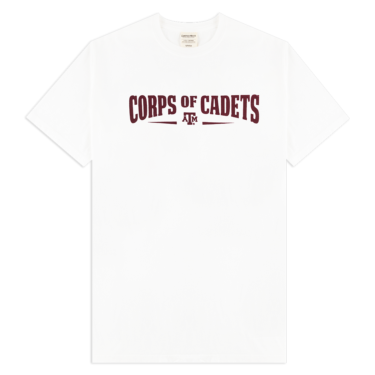 White T-Shirt with Maroon Lettering