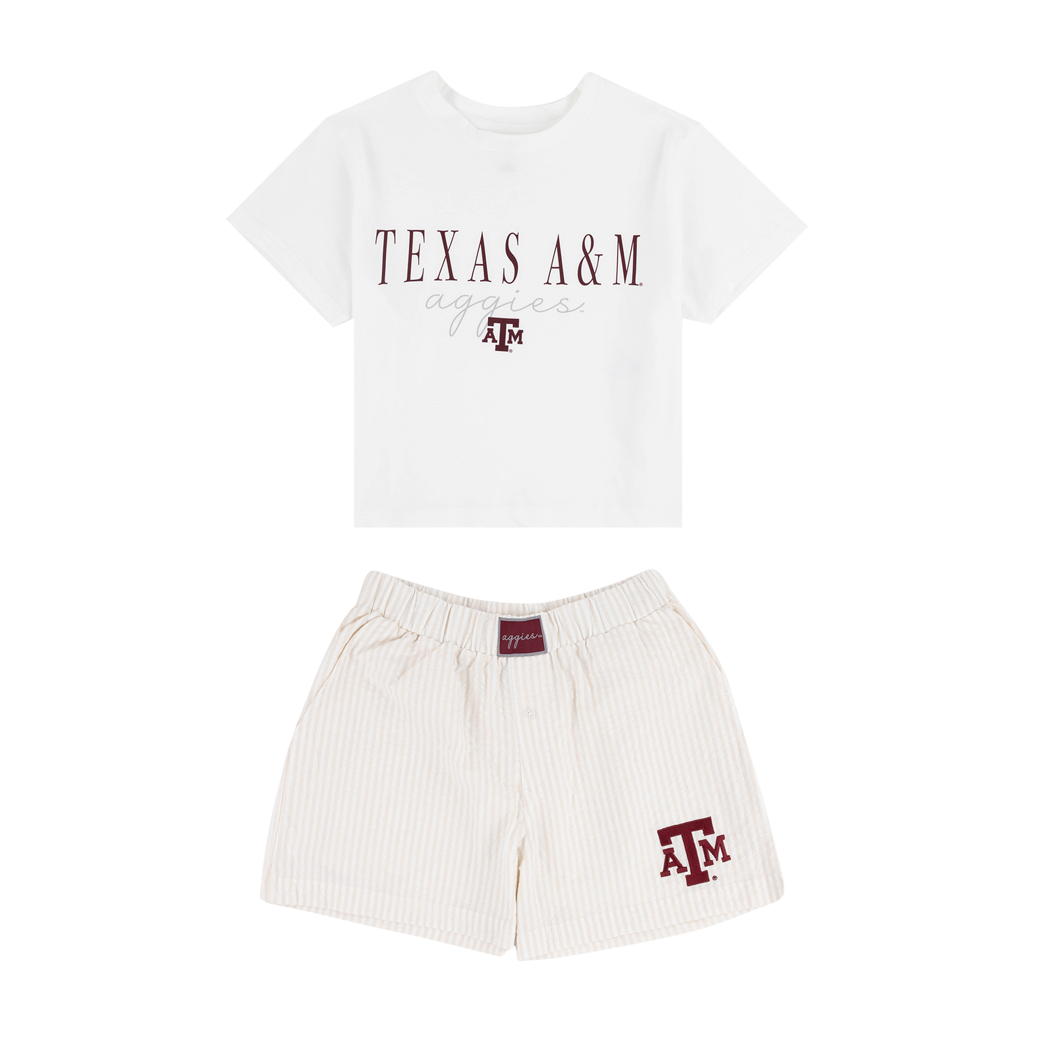 White t-shirt and shorts set with Texas A&M logo