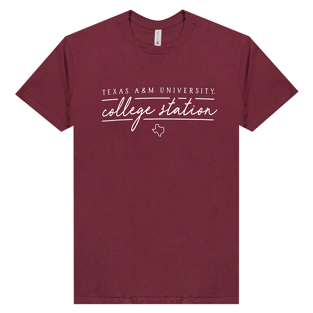 Texas A&M Cursive College Station in Maroon