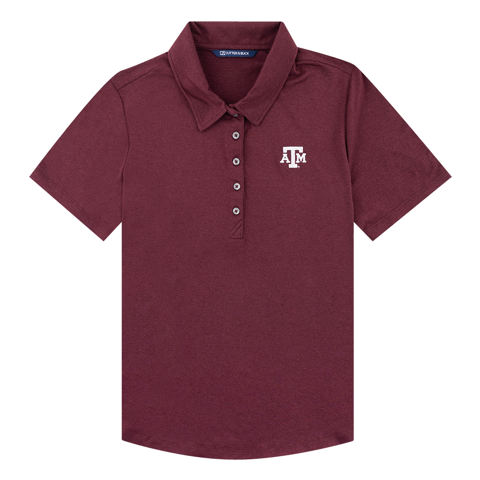 Maroon polo with white ATM logo on left side of the chest.