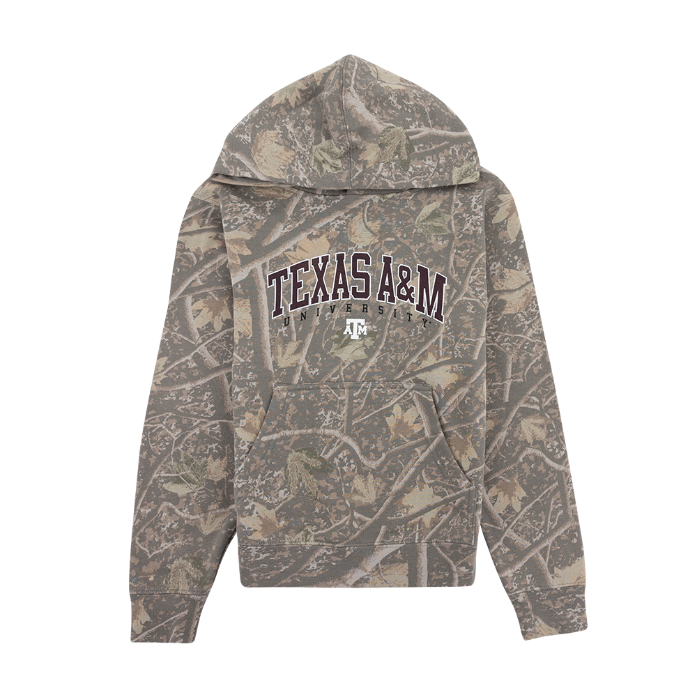 Tree Camo Youth Hoodie w/ Maroon Lettering