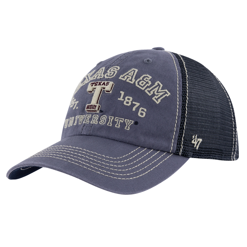 Denim blue hat with the Texas A&M logo in cream on the cap.