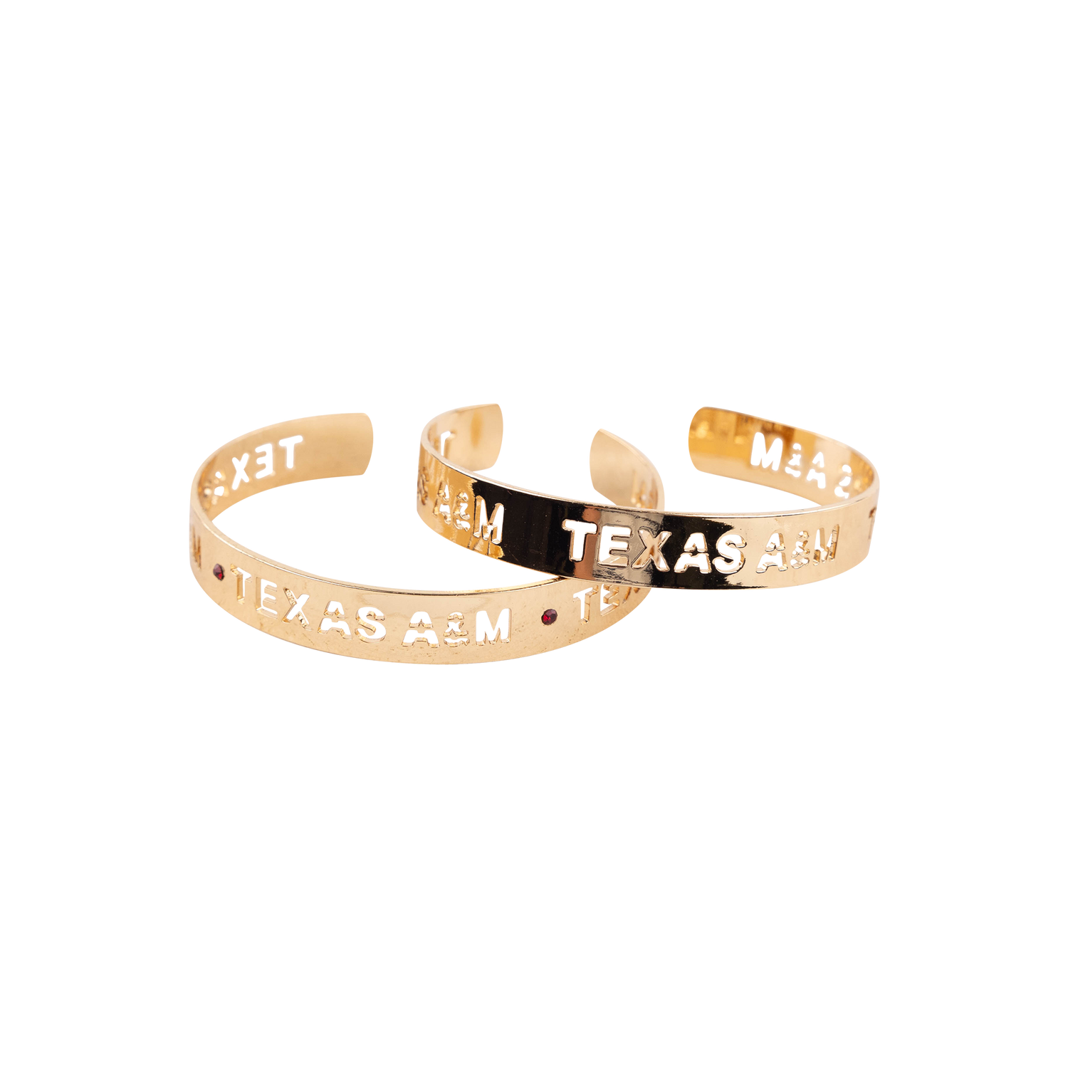 Gold bracelet with 'TEXAS A&M' text 