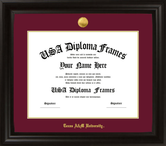 Texas A&M Executive Black with Maroon Suede Diploma Frame