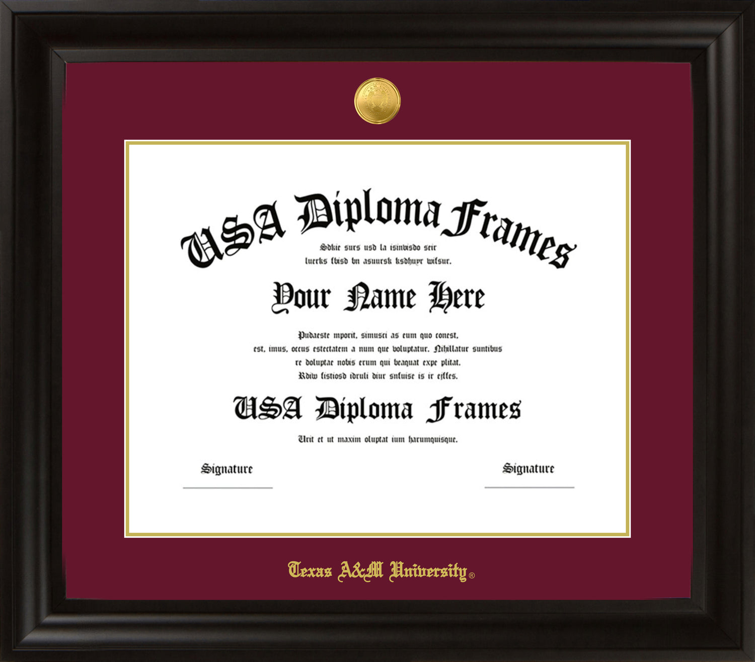 Texas A&M Executive Black with Maroon Suede Diploma Frame