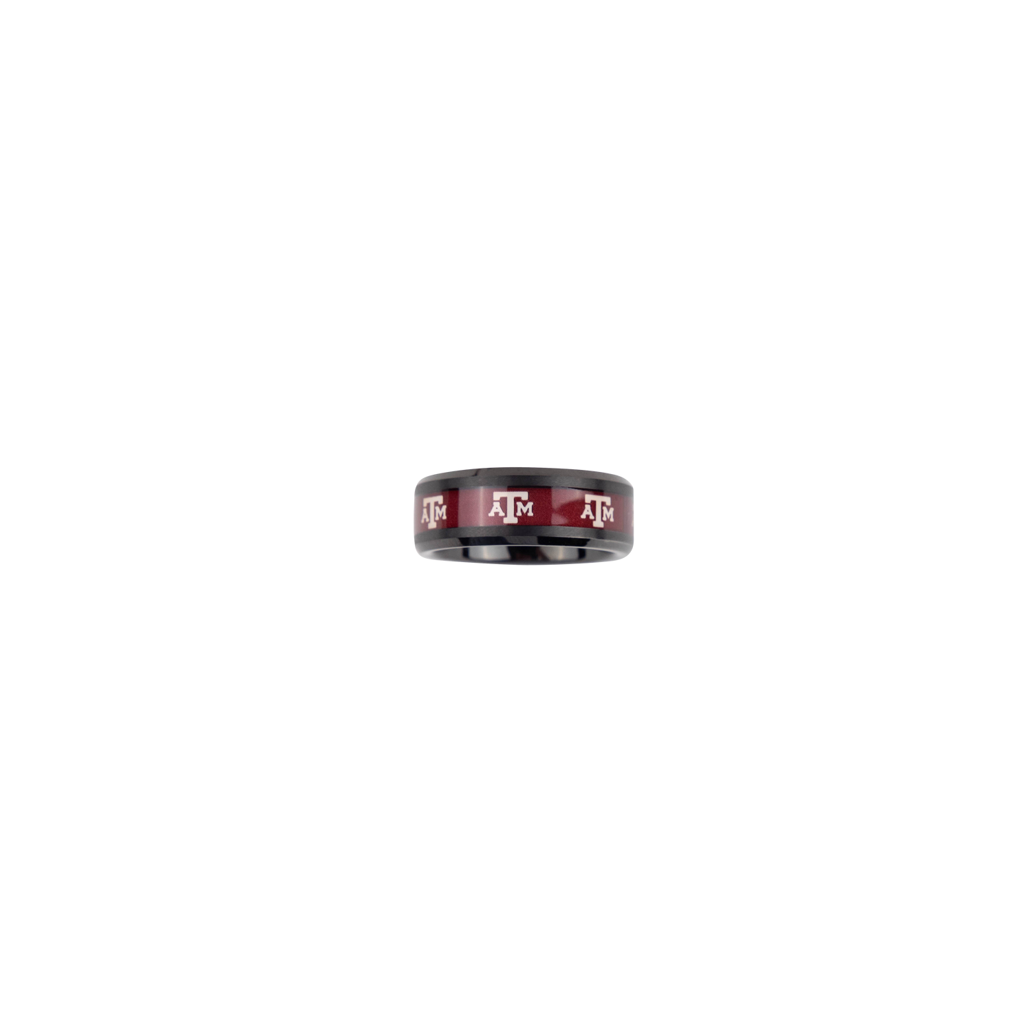 Black ring with maroon band and white ATM logos