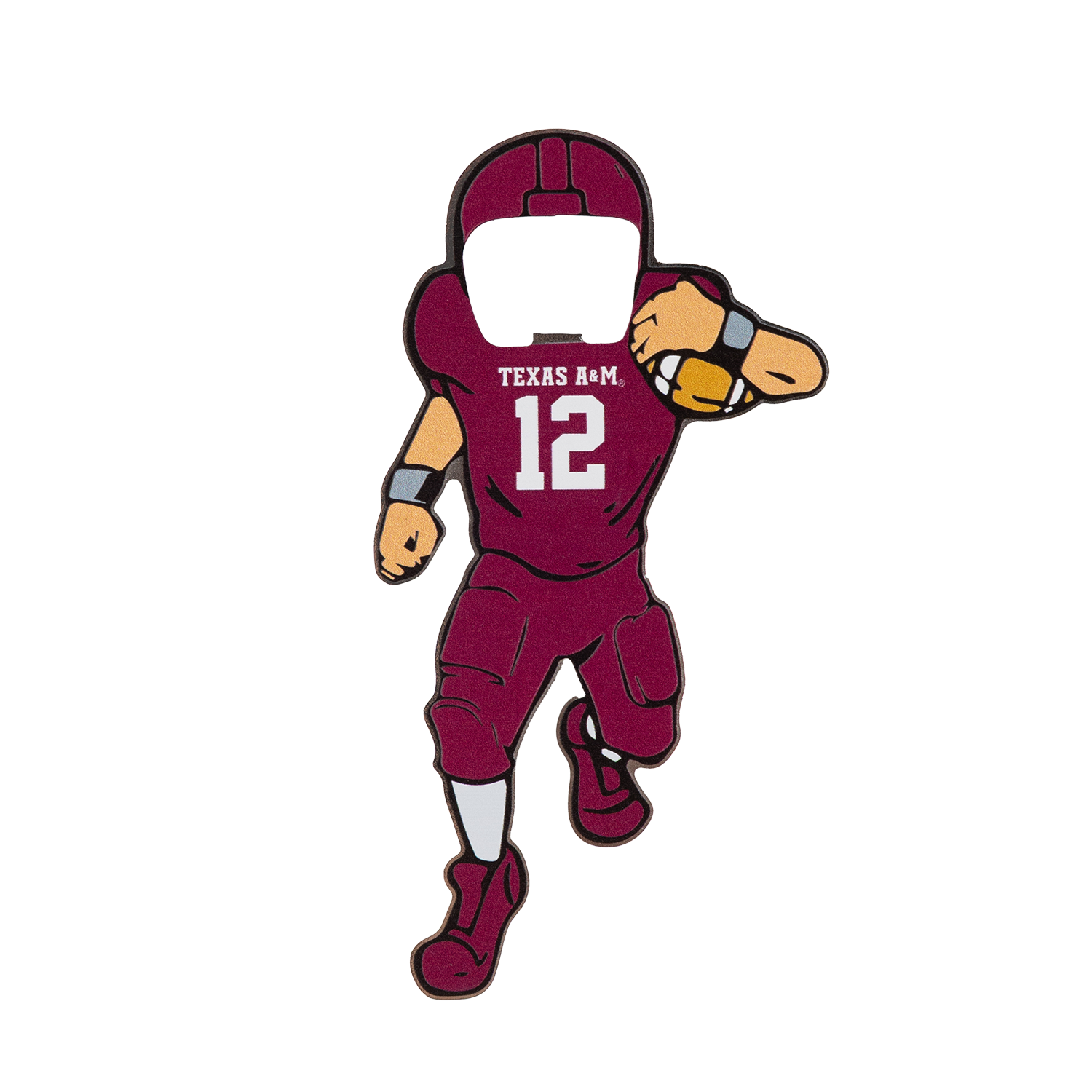 Texas A&M football player magnet that is a bottle opener