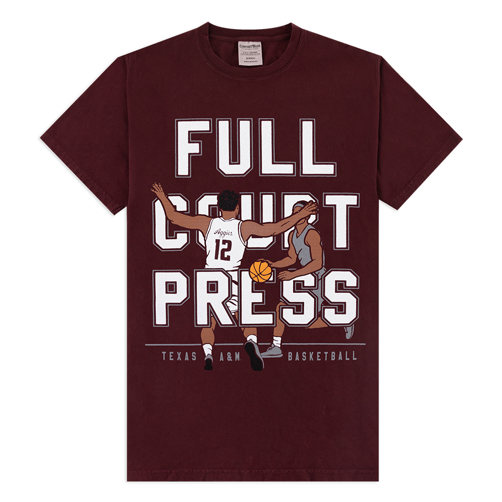Maroon T-Shirt with Full Court Press Basketball Design