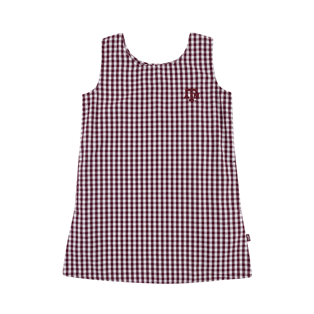 Maroon gingham dress with maroon logo