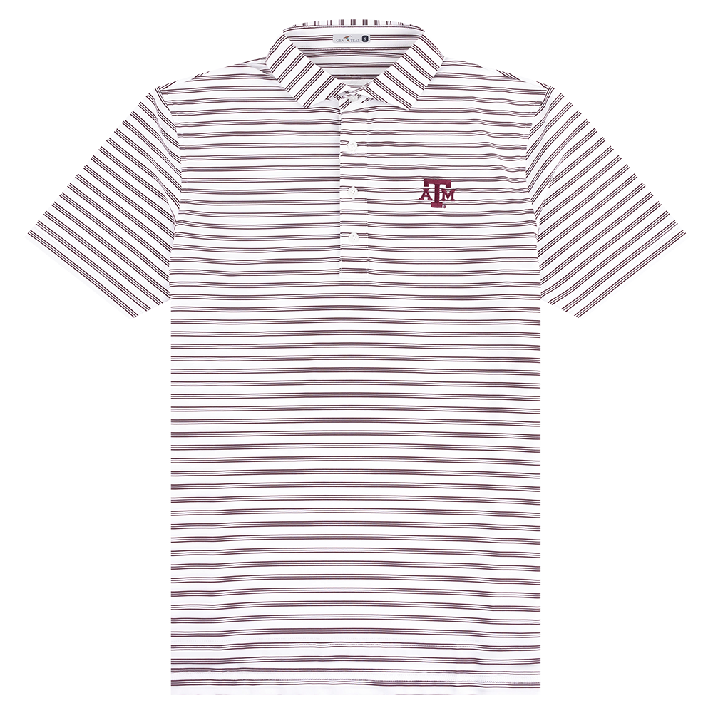 Texas A&M GenTeal Rush Striped Polo in Maroon