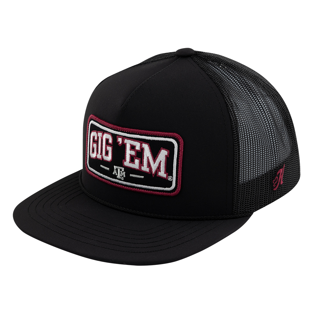 Black trucker cap with 'GIG 'EM' logo