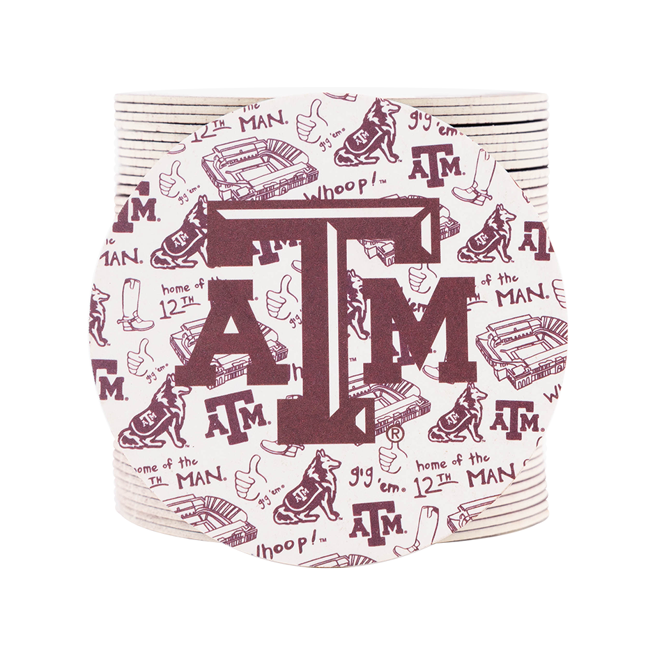 Coasters with A&M designs on one side and Gig 'Em on the other side.