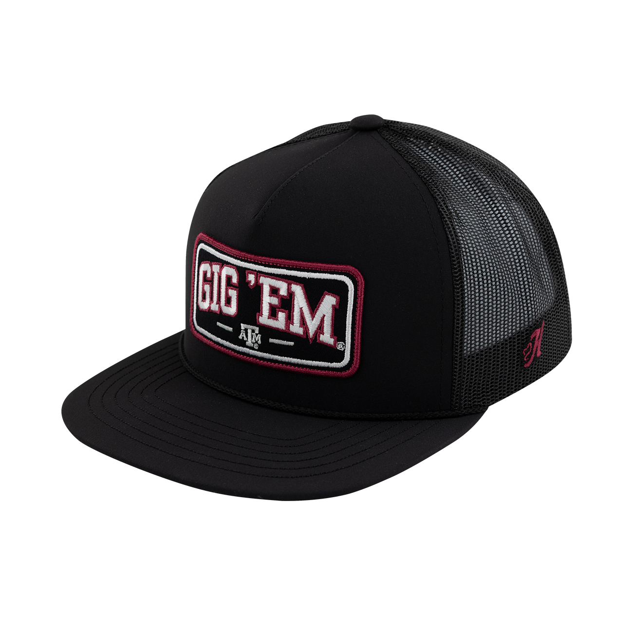 Black trucker cap with 'GIG 'EM' logo 