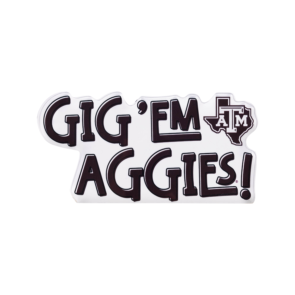 Block with 'Gig 'Em Aggies!' text and Texas A&M logo 