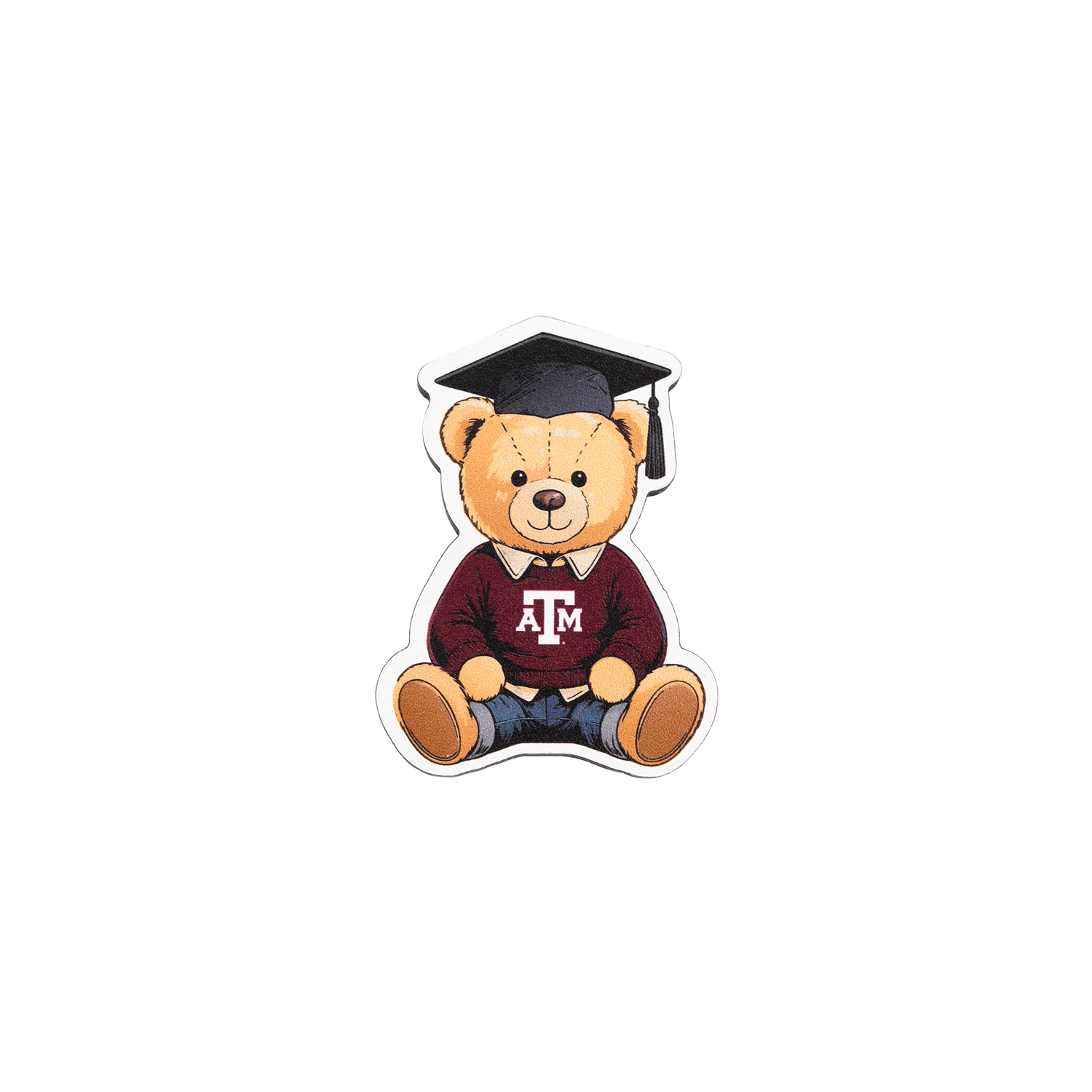 Teddy Bear Magnet with Graduate Cap and A&M Sweatshirt