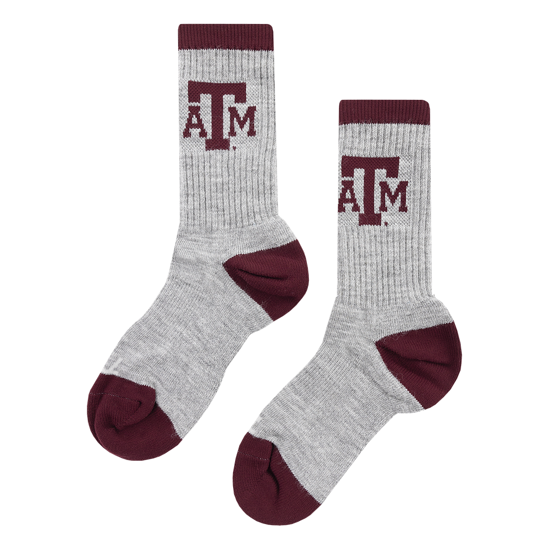 Gray socks with maroon ATM logo