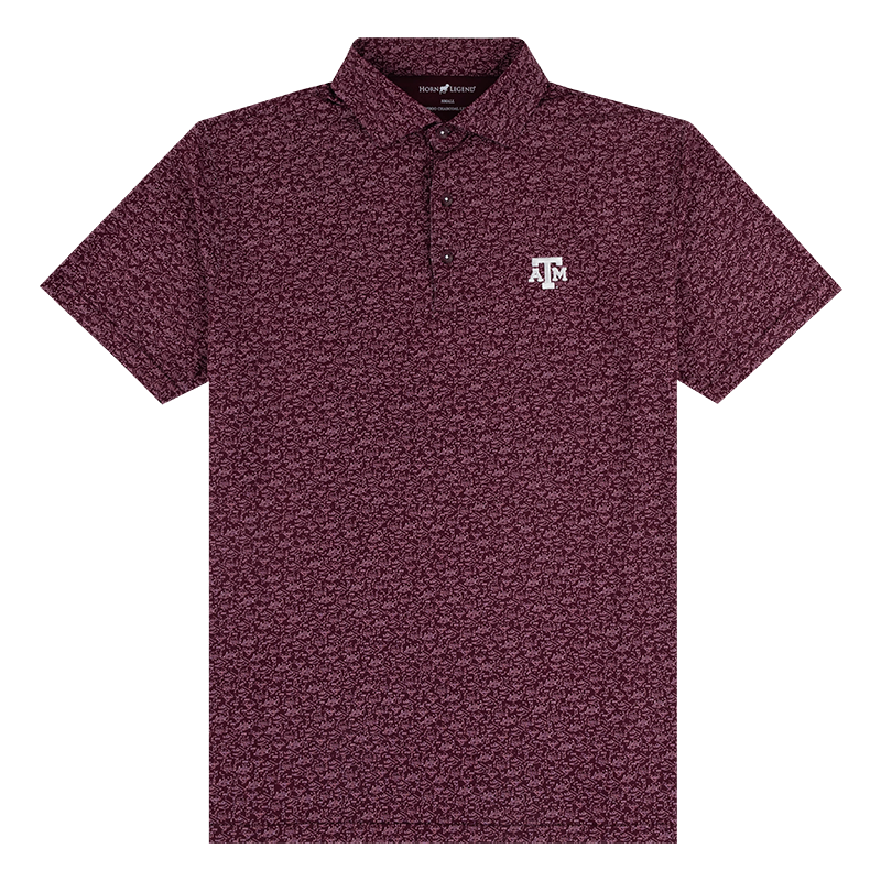 Maroon polo with the Texas A&M logo embroidered on the upper left chest