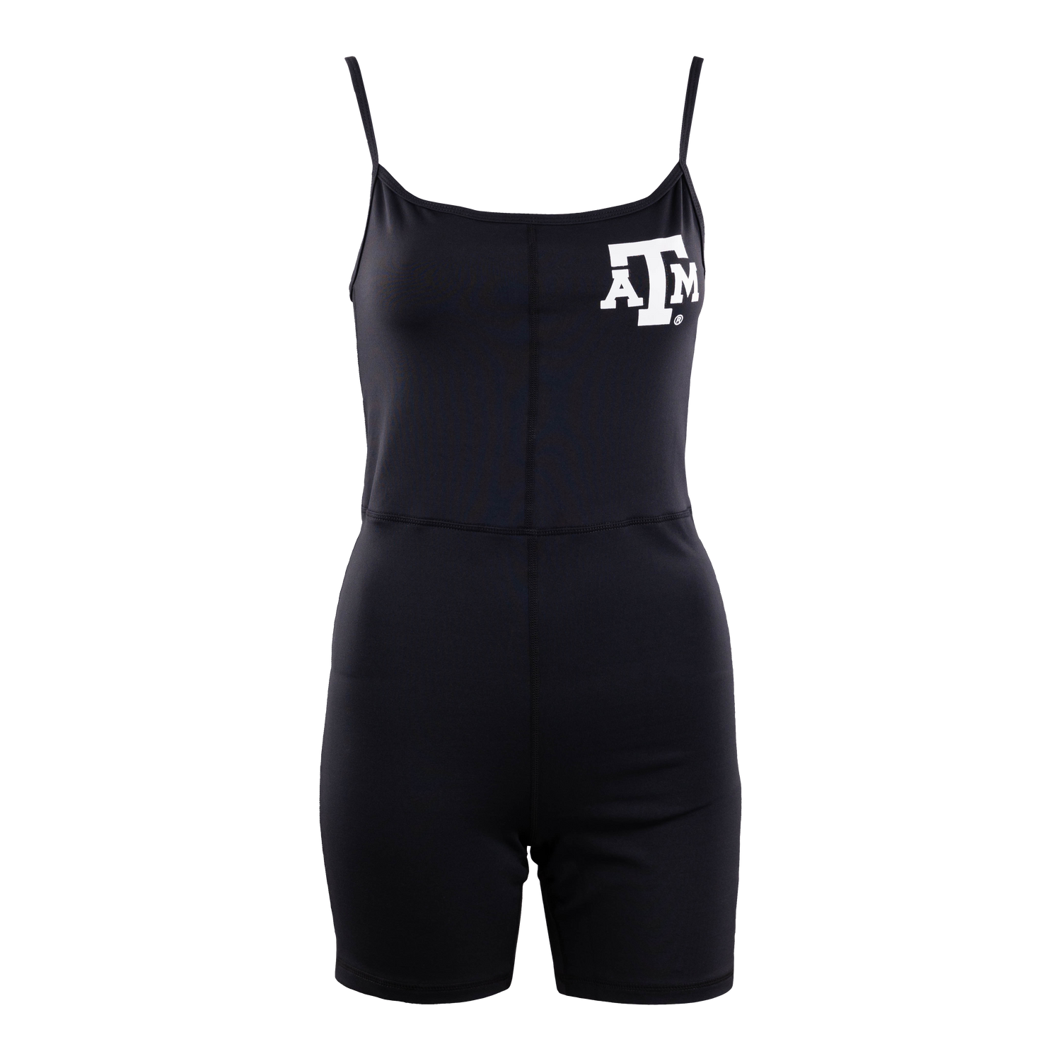 Black bodysuit with white ATM logo on the left side of the chest.