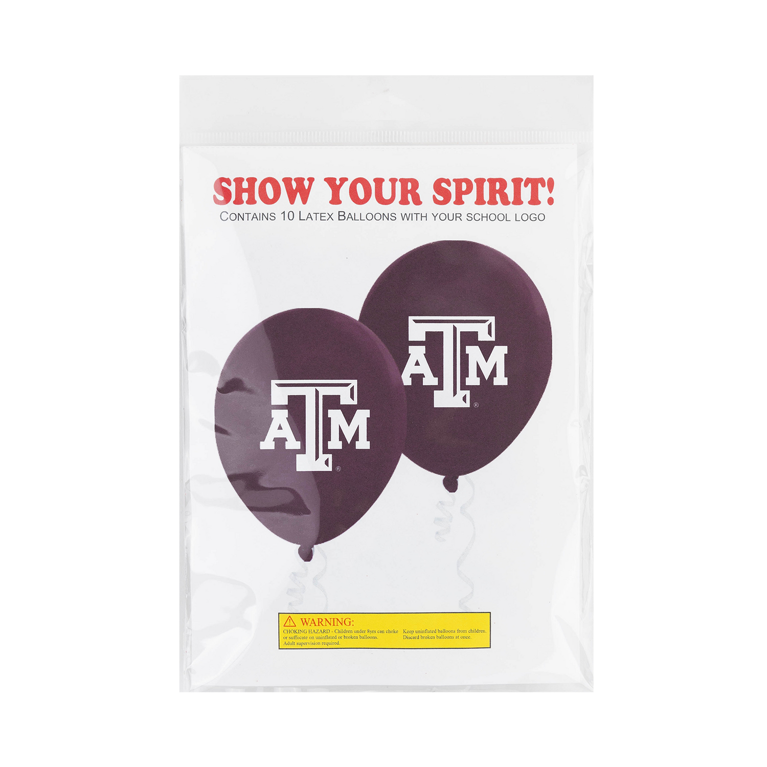 Package of maroon balloons with ATM logo
