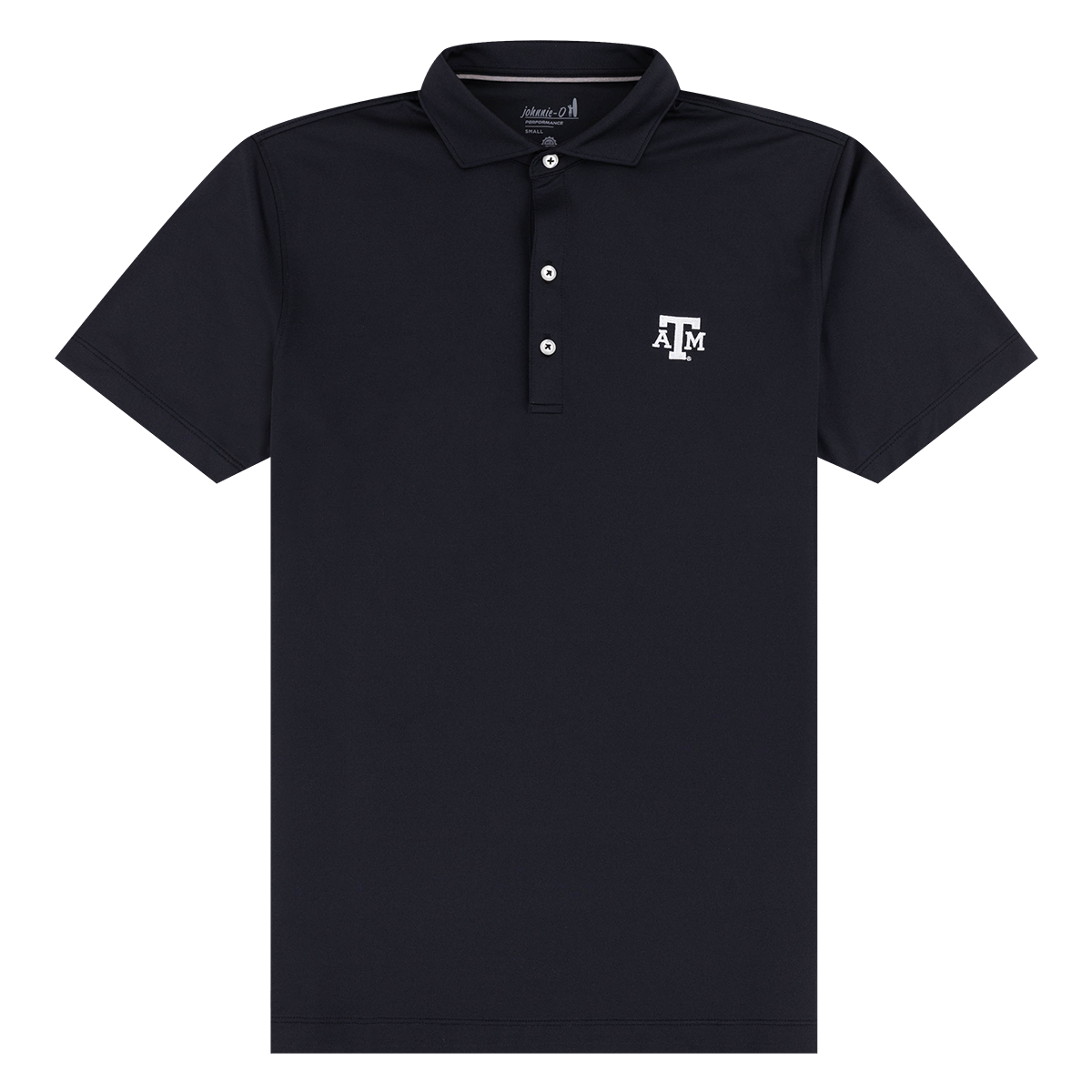 Black polo with white ATM logo on the left side of the chest
