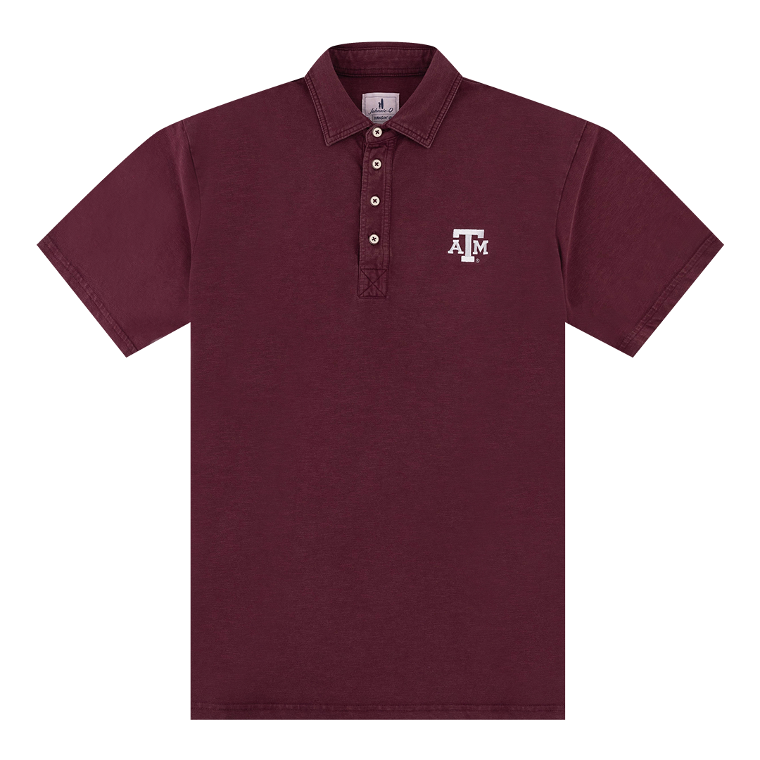 Maroon polo with the Texas A&M logo embroidered on the upper left chest in white.