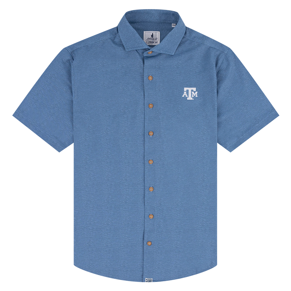 Texas A&M Johnnie-O Short Sleeve Sport Shirt in Blue
