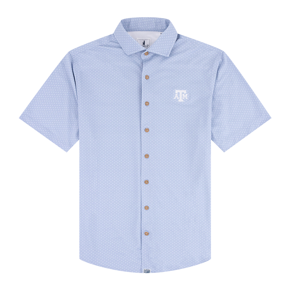 Texas A&M Johnnie-O Short Sleeve Sport Shirt in Light Blue
