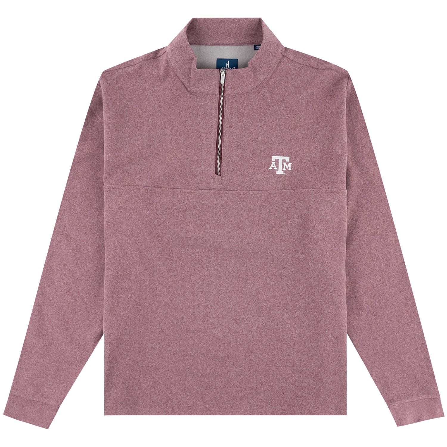 Dusty maroon Texas A&M quarter-zip pullover with a stand collar, long sleeves, and embroidered Texas A&M logo on the chest.