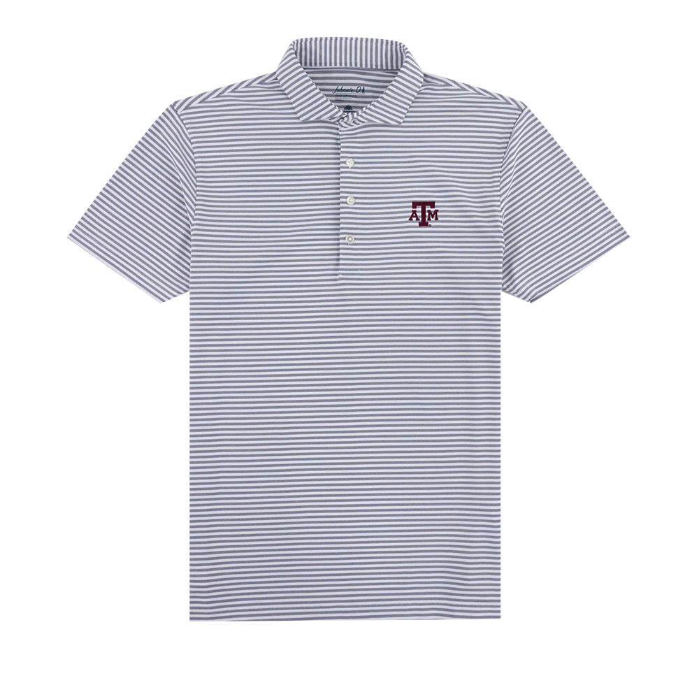 Texas A&M Johnnie-O Stetsons 4 Button Polo in Navy Stripe