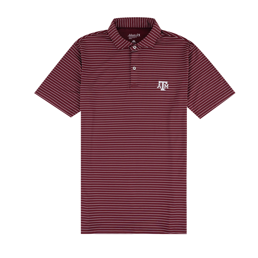 Texas A&M Johnnie-O Striped Performance Polo in Maroon
