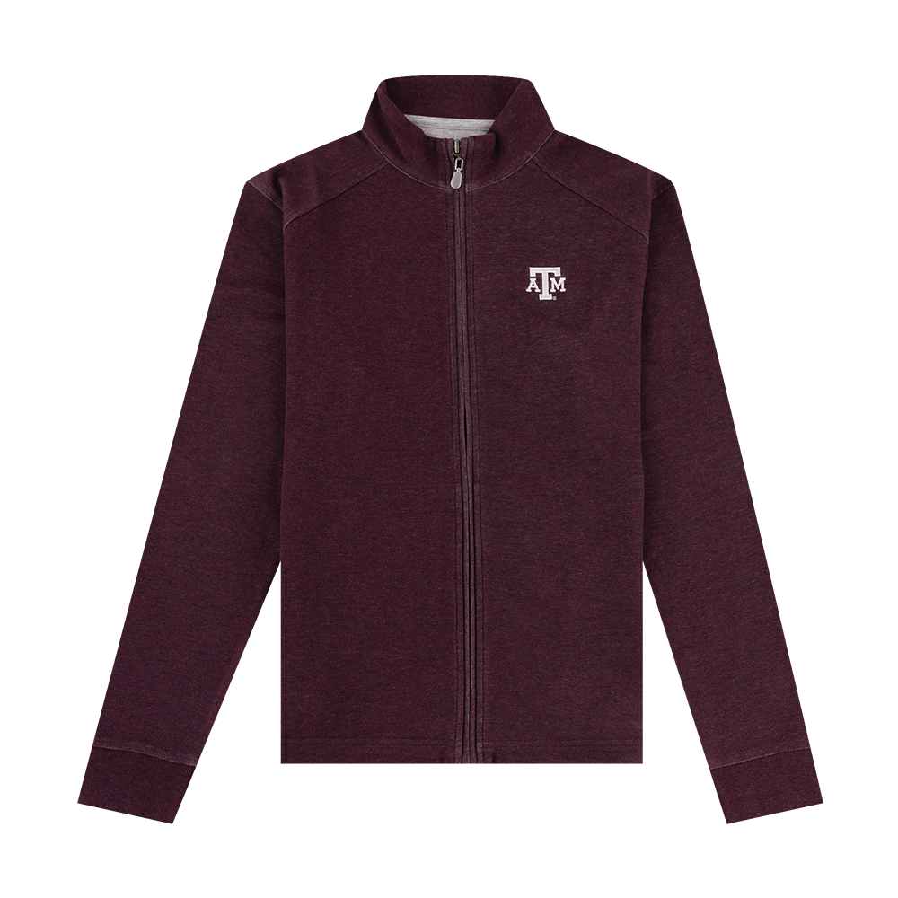 Maroon full zip jacket with white ATM logo on the left side of the chest.