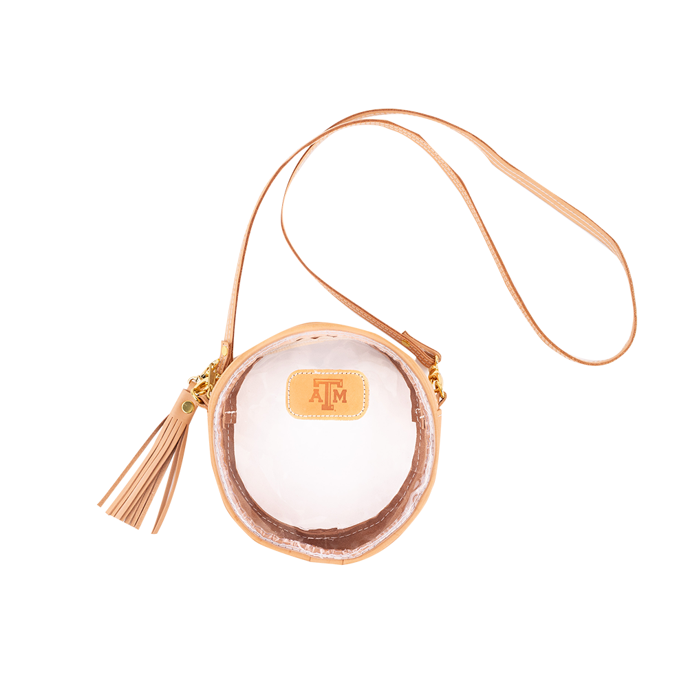 Small round handbag with a tassel