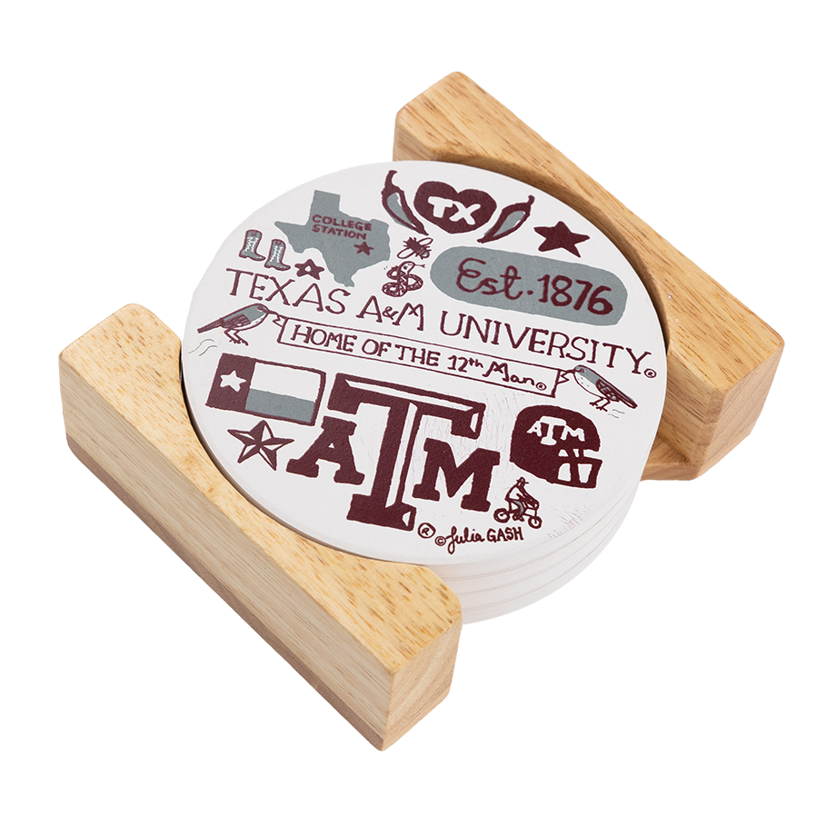 White 4 pack Texas A&M Home of the 12th Man Coaster by Julia Gash