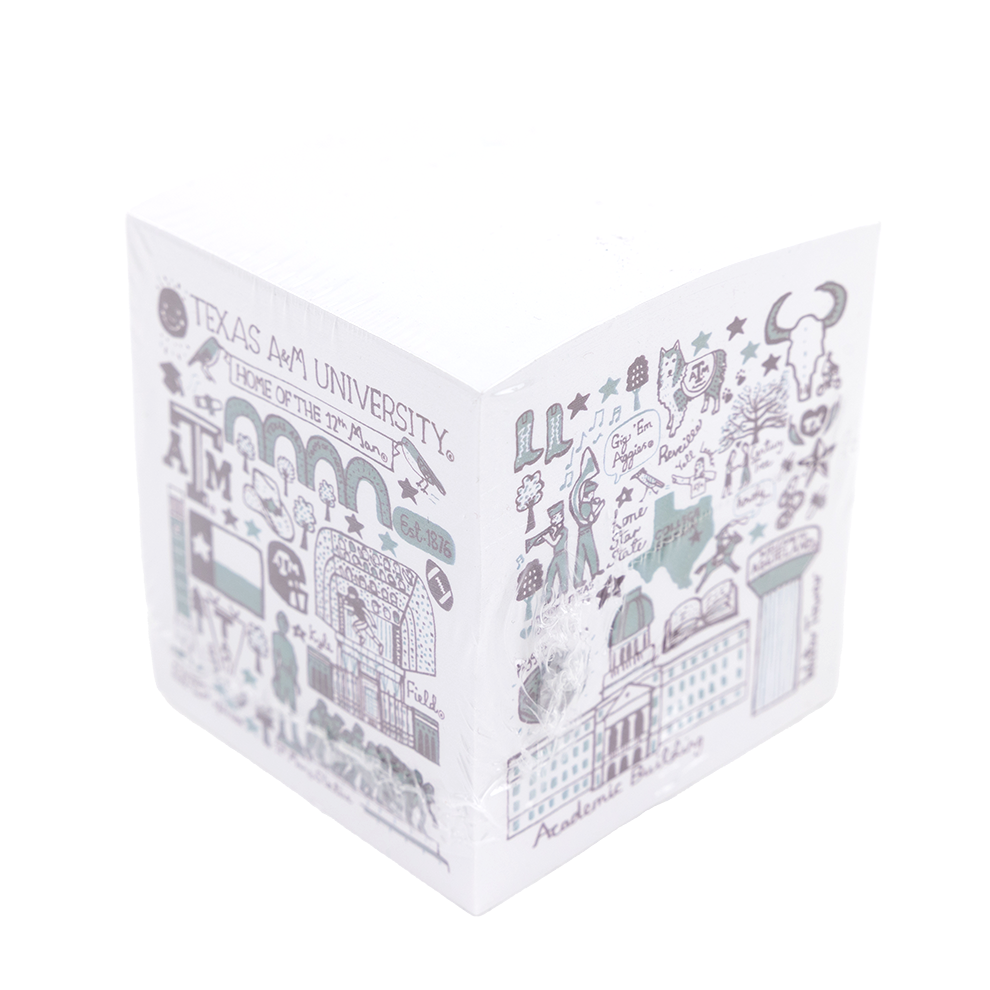 White post-it cube with Texas A&M symbols