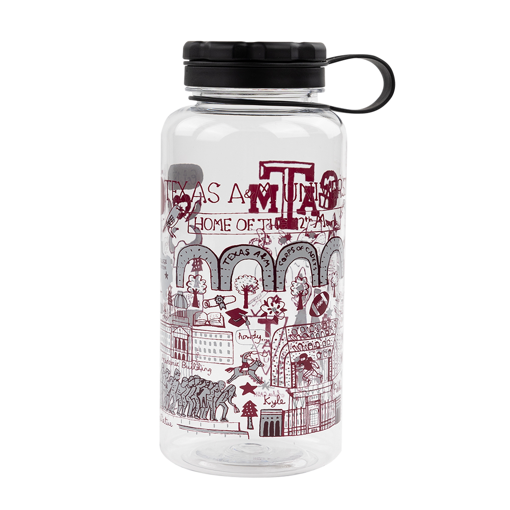 White Water Bottle with Scattered Texas A&M designs and decals