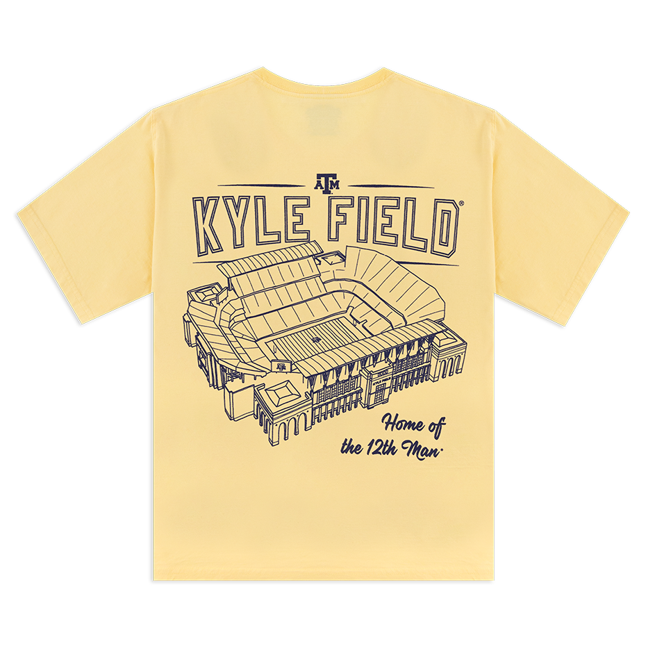 Yellow t-shirt with 'Kyle Field' stadium graphic and text