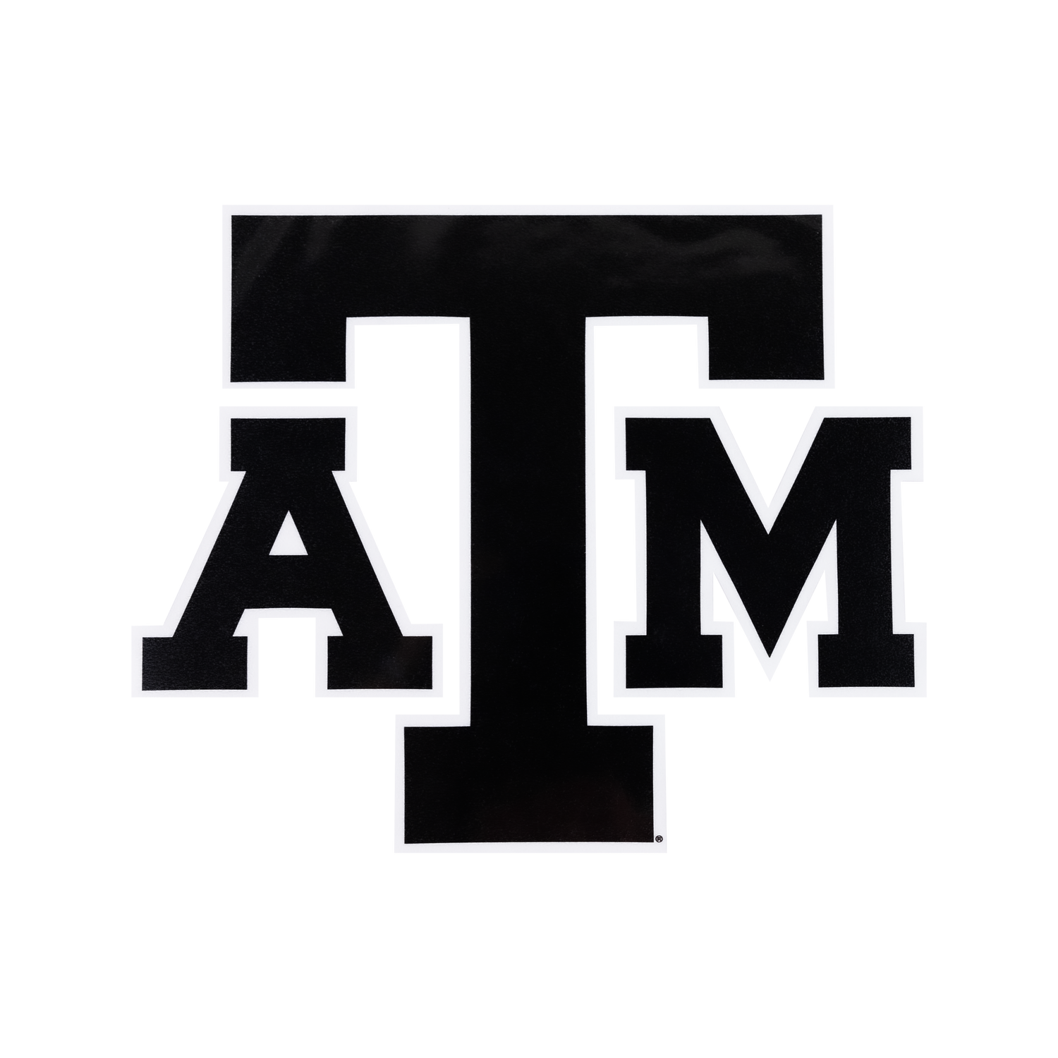 Black and white Texas A&M ATM logo sticker.