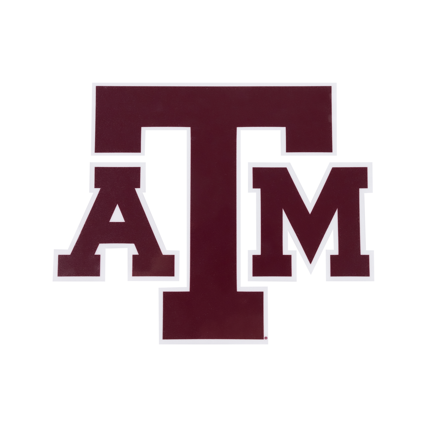 Maroon and white Texas A&M ATM logo sticker.