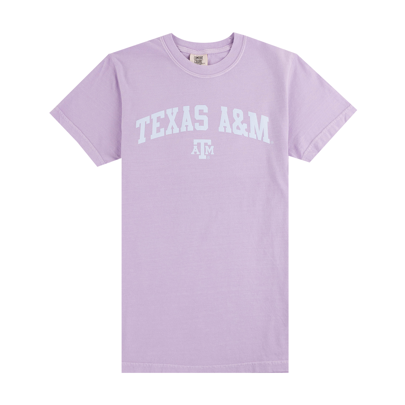 Lavender t-shirt with 'Texas A&M' text