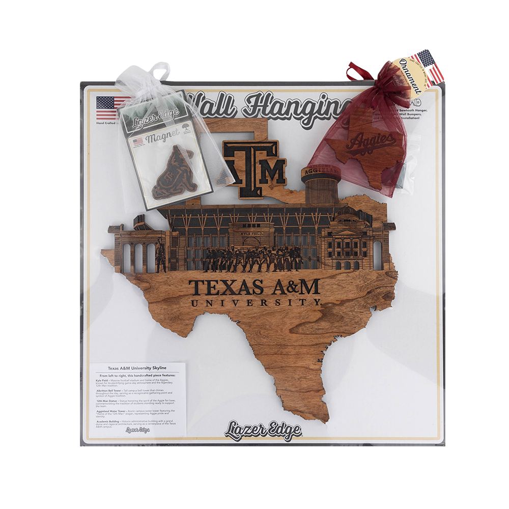3 separate cutouts with Texas A&M designs