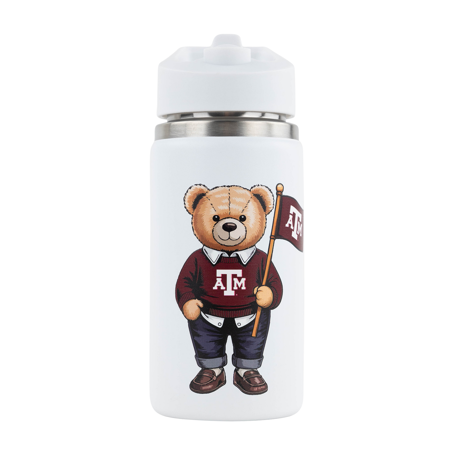 White Water Bottle With TAMU Teddy Bear 